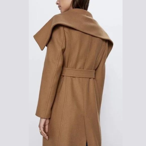 Zara Camel Wool Wrap Collar Coat - Picture 4 of 16